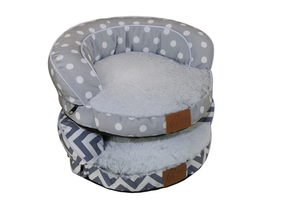 Wholesale Gray Chevron Dots Printed Thick T/C Small to Large Pet Bed Washable Orthopedic Durable Pet Mattress Round Sofa Cushion