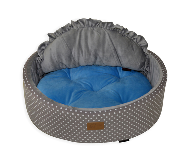 Factory Custom Gray Cotton Polka Dots Blue Velvet Pet Bed Cuddler Dog Cushion Sofa Luxury Prince Pet Bed Designer Cat Furniture Puppy Rabbit Mattress Bed Hot Selling
