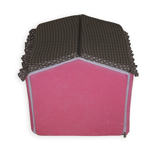 Wholesale OEM Gray Cotton Polka Dots Baby Pink Coral Fleece Foldable Pet Bed House Princess Dog House Luxury Designer Cat Furniture Puppy Rabbit Bed House With Reversible Orthopedic Cushion Pillow Mat