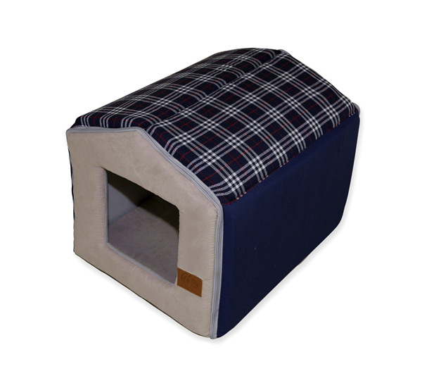 Custom Designer Pet Bed in Gray Navy England Blue Yarn Dyed Tartan Plaid Cotton Prince Dog Bed House Cat Bed Sofa Handmade Puppy House Pet Birthday Gift With Reversible Orthopedic Cushion Pillow Mat