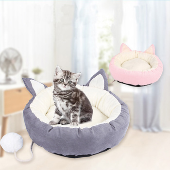 Washable Cat Bed Sofa Dog Bed Couch Round Pet Nest Super Soft Comfortable Cute Cat Cushion Bed Oval Donut Nesting Cave Cat Bed with Interactive Playing Ball for Wholesale
