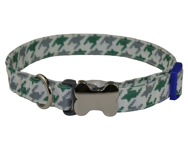 Wholesale Manufacturer Adjustable Dog Collar with Welded D Ring High Quality Polyester Buckle Dog Collar Luxury Custom Puppy Collar in Green Houndstooth Pattern Designer Dog Collar OEM Pet Accessories