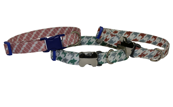 Wholesale Manufacturer Adjustable Dog Collar with Welded D Ring High Quality Polyester Buckle Dog Collar Luxury Custom Puppy Collar in Green Houndstooth Pattern Designer Dog Collar OEM Pet Accessories