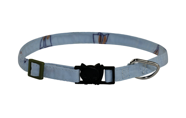 Designer Adjustable Cat Collar with Welded D Ring High Quality Blue Cotton Buckle Cat Collar Luxury Custom Kitty Collar in Chic Printing Pattern New Cat Collar OEM Pet Accessories for Wholesale