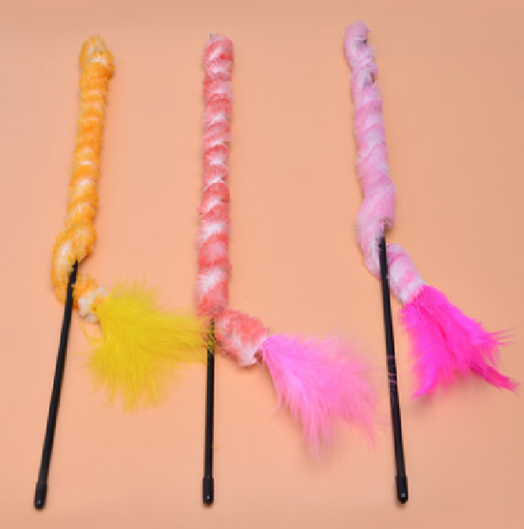 Low Price Cat Super Lifelike Toy Pet Interactive Toy Cat Playing Toy With Stick and Colorful Feathers for Wholesale